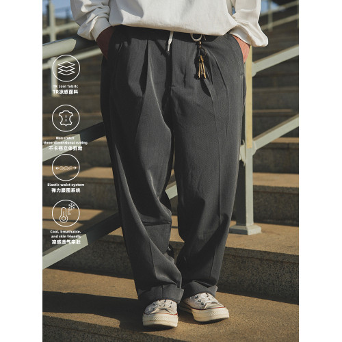 DetourStudio日系休閒垂感西褲抗皺百搭雙褶濶腿褲寬松長褲男潮