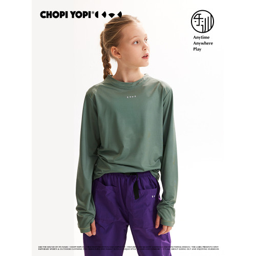 chopiyopi童裝 女童網孔拼接基礎訓練打底衫夏季新款運動長袖T恤