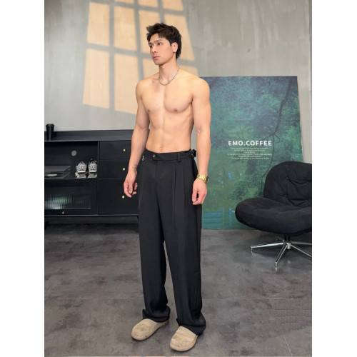 西褲濶腿褲男夏季冰絲垂墜感中腰顯瘦休閒拖地褲百搭寬松直筒長褲
