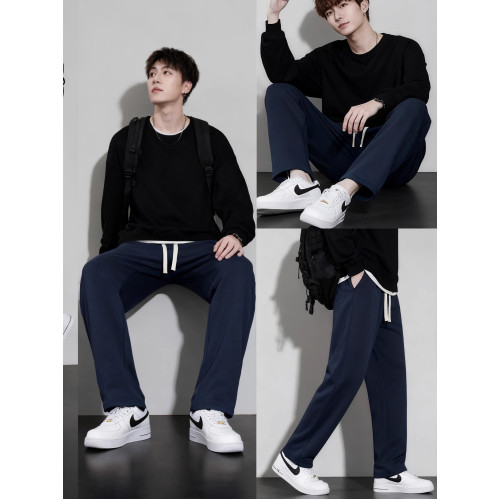 春秋冬季運動長褲男款寬松休閒褲純棉加絨加厚保暖青少年直筒衛褲