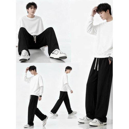 春秋冬季運動長褲男款寬松休閒褲純棉加絨加厚保暖青少年直筒衛褲