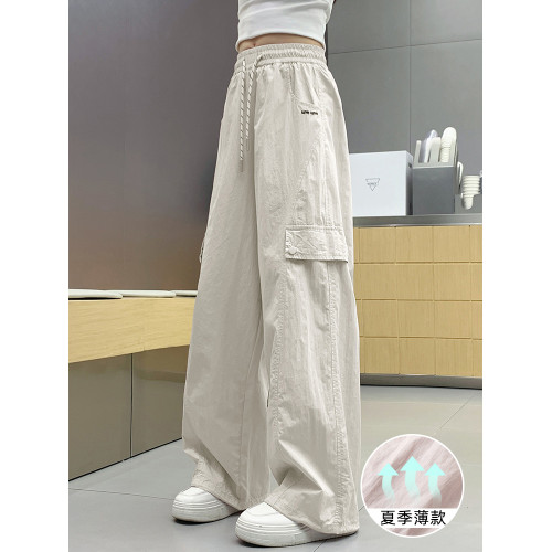 女童褲子夏季新款冰絲工裝孩直筒黑色兒童中大童防蚊長褲天濶腿薄