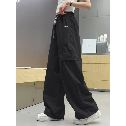 女童褲子夏季新款冰絲工裝孩直筒黑色兒童中大童防蚊長褲天濶腿薄