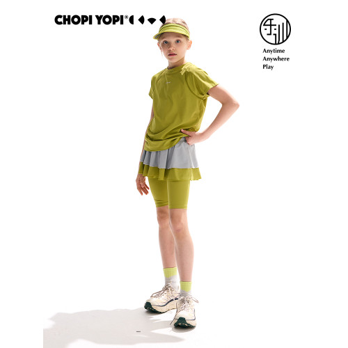 chopiyopi【薄荷皮】女童荷葉邊假兩件運動裙褲夏季涼感防曬短裙