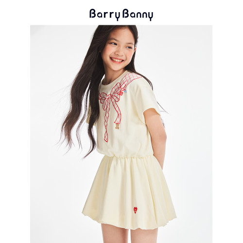 BarryBanny女童超好看連衣裙2025夏季新款女孩中大童花苞短袖裙子