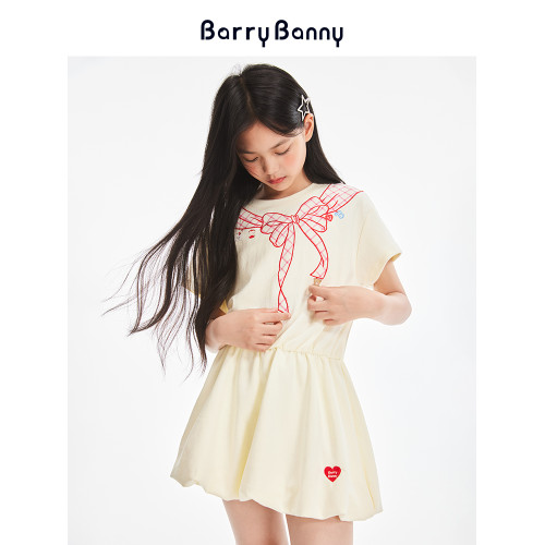 BarryBanny女童超好看連衣裙2025夏季新款女孩中大童花苞短袖裙子
