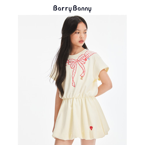 BarryBanny女童超好看連衣裙2025夏季新款女孩中大童花苞短袖裙子