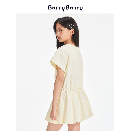 BarryBanny女童超好看連衣裙2025夏季新款女孩中大童花苞短袖裙子