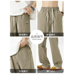 恩洛亞直筒休閒褲男夏季薄款寬松工裝褲潮牌高街濶腿褲子戶外長褲