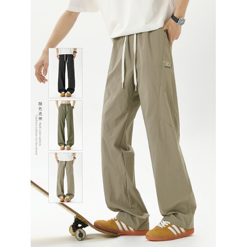 恩洛亞直筒休閒褲男夏季薄款寬松工裝褲潮牌高街濶腿褲子戶外長褲