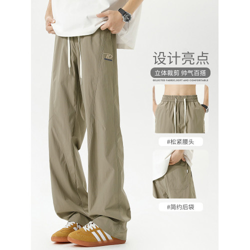 恩洛亞直筒休閒褲男夏季薄款寬松工裝褲潮牌高街濶腿褲子戶外長褲