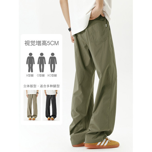 恩洛亞直筒休閒褲男夏季薄款寬松工裝褲潮牌高街濶腿褲子戶外長褲