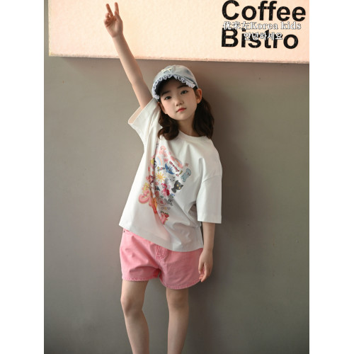 優米左品牌童裝女童短褲2025新款洋氣兒童小粉褲女孩牛仔褲時髦