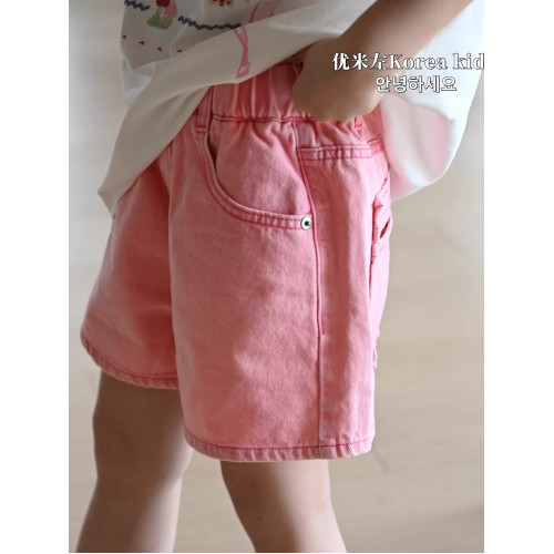 優米左品牌童裝女童短褲2025新款洋氣兒童小粉褲女孩牛仔褲時髦
