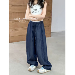 波拉韓女童天絲牛仔褲兒童褲子2025新款超薄夏季中大童寬松休閒褲