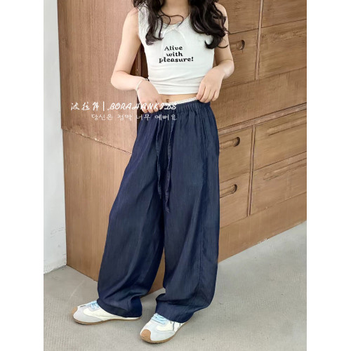 波拉韓女童天絲牛仔褲兒童褲子2025新款超薄夏季中大童寬松休閒褲