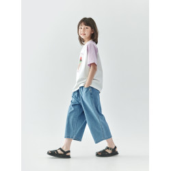 棵初2025夏季新款親子中大女童純棉八分牛仔褲水洗藍寬松休閒褲