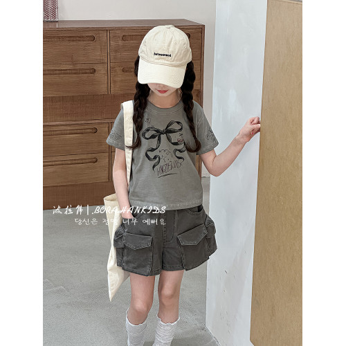 波拉韓女童短褲2025新款兒童牛仔熱褲小女孩時髦工裝褲洋氣五分褲