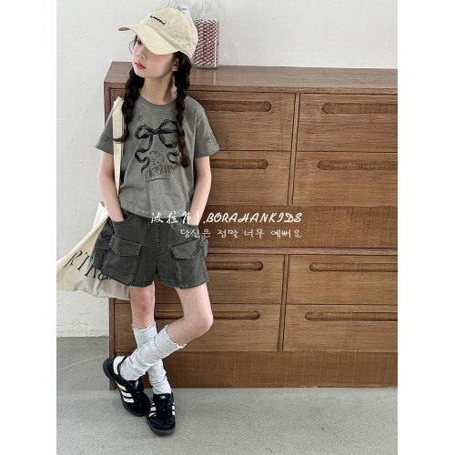 波拉韓女童短褲2025新款兒童牛仔熱褲小女孩時髦工裝褲洋氣五分褲