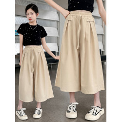 女童冰絲七分褲2025新款夏裝兒童薄款濶腿裙褲中大童寬松休閒中褲