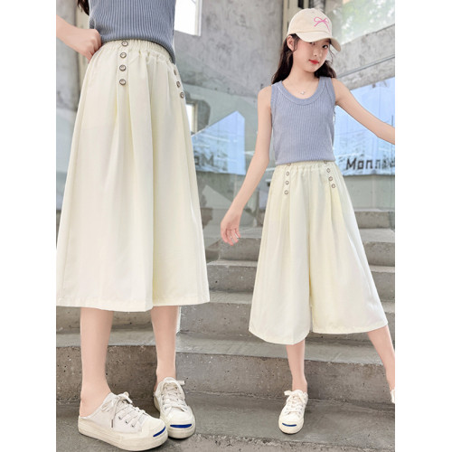 女童冰絲七分褲2025新款夏裝兒童薄款濶腿裙褲中大童寬松休閒中褲