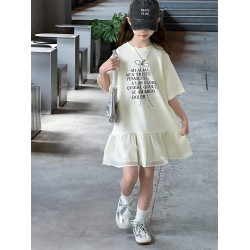 女童連衣裙夏季2025新款女孩衛衣裙子女大童洋氣夏裝印花拼接沙裙