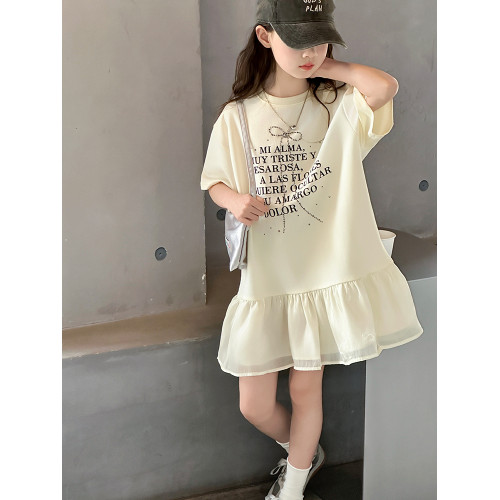 女童連衣裙夏季2025新款女孩衛衣裙子女大童洋氣夏裝印花拼接沙裙