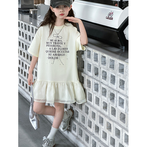 女童連衣裙夏季2025新款女孩衛衣裙子女大童洋氣夏裝印花拼接沙裙