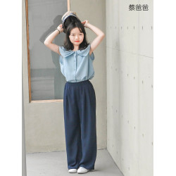 蔡爸爸童裝夏裝天絲麻襯衫花邊領背心上衣 女童親子裝531+935+177