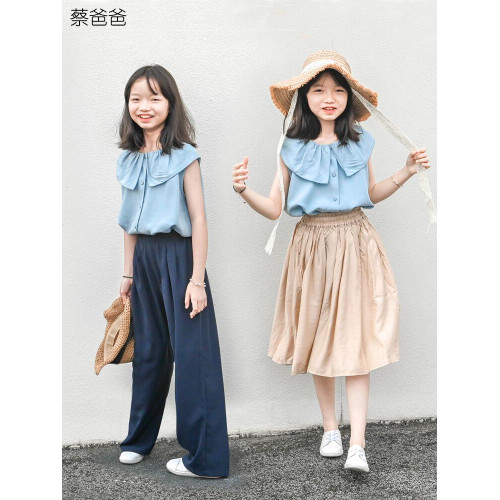 蔡爸爸童裝夏裝天絲麻襯衫花邊領背心上衣 女童親子裝531+935+177