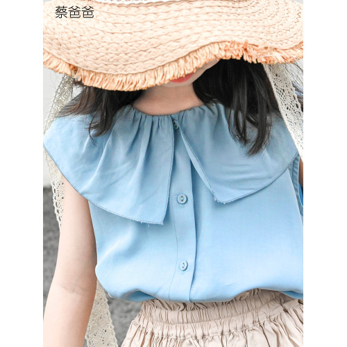 蔡爸爸童裝夏裝天絲麻襯衫花邊領背心上衣 女童親子裝531+935+177