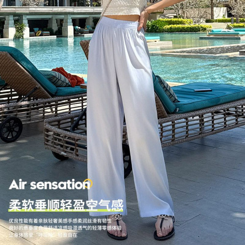 89092#夏季新品防曬輕紗褲輕薄涼感柔軟高腰垂感寬松直筒濶腿褲女
