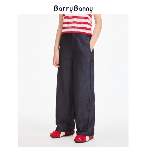 BarryBanny女童牛仔長褲2025夏季新款兒童休閒直筒褲彈力水洗褲