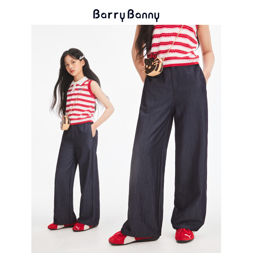 BarryBanny女童牛仔長褲2025夏季新款兒童休閒直筒褲彈力水洗褲