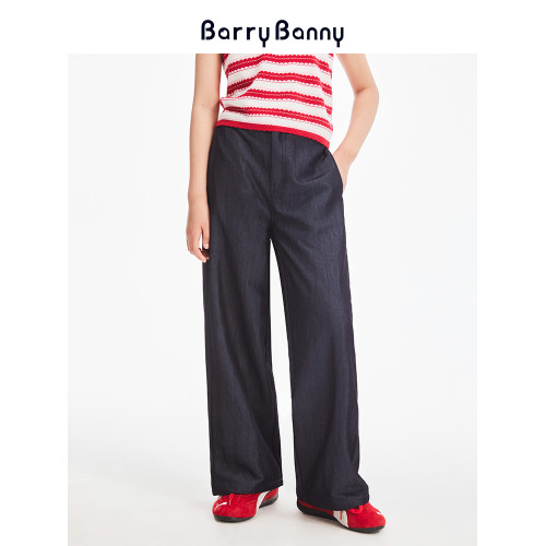 BarryBanny女童牛仔長褲2025夏季新款兒童休閒直筒褲彈力水洗褲