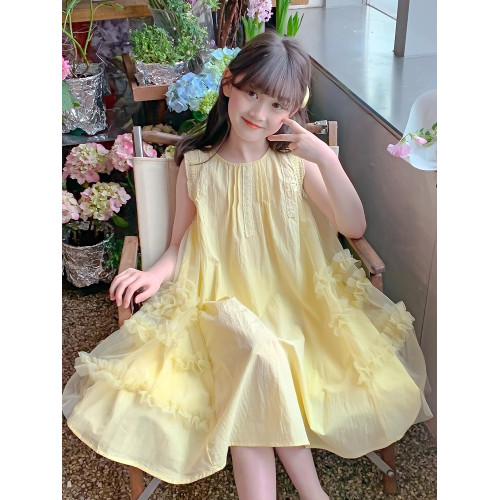 女童連衣裙夏薄款2025夏季新款小女孩高級感沙灘裙兒童多巴胺裙子