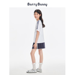 BarryBanny女童短袖寬松T恤2025夏季兒童網球運動套裝圓領上衣