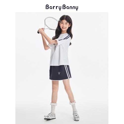 BarryBanny女童短袖寬松T恤2025夏季兒童網球運動套裝圓領上衣