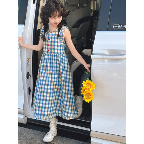 女童格子連衣裙夏裝2025新款學院風公主裙兒童裝夏季無袖背心裙子