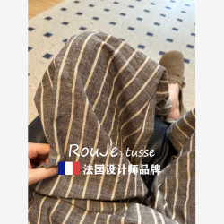 Rouje tusse棉麻褲子條紋褲女夏山本褲慵懶休閒亞麻濶腿褲沙灘褲