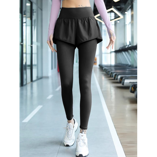 NextLori運動褲女春秋季新款高彈速乾褲瑜伽健身褲假兩件跑步長褲