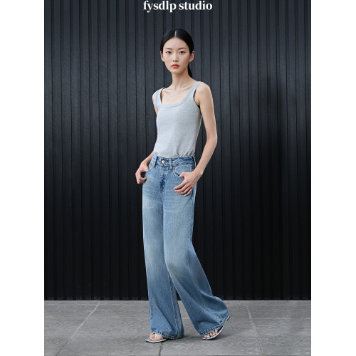 fysdlp版型超好設計感高腰濶腿褲女2025夏季新款街拍凹造型牛仔褲