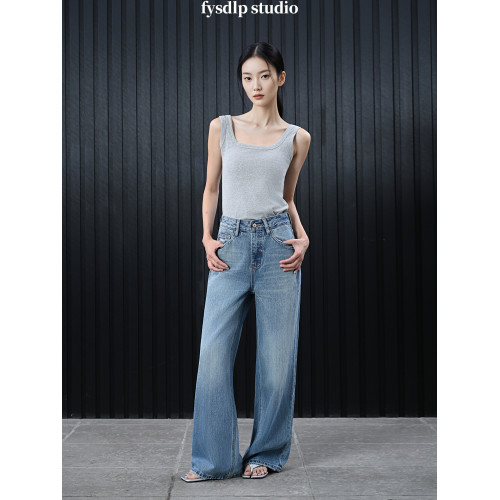 fysdlp版型超好設計感高腰濶腿褲女2025夏季新款街拍凹造型牛仔褲