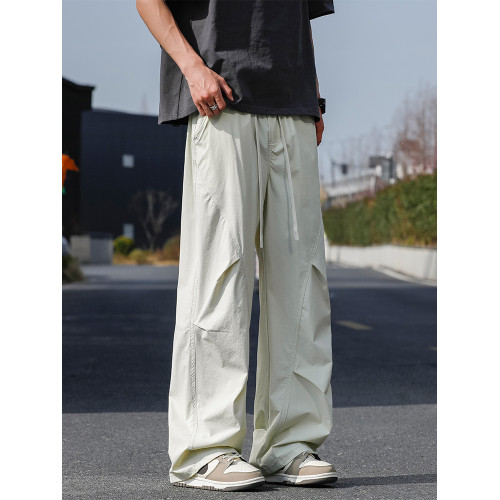 工裝褲子男初中高中生夏季休閒寬松系繩長褲男潮牌直筒百搭濶腿褲