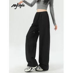 MJ STYLE白色復古直筒褲女2025夏季新款高腰寬松濶腿褲休閒運動褲