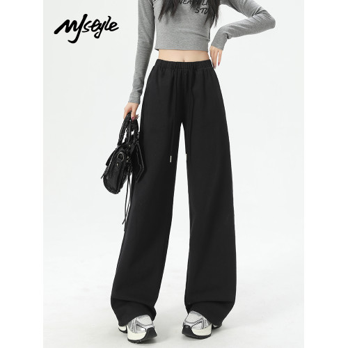 MJ STYLE白色復古直筒褲女2025夏季新款高腰寬松濶腿褲休閒運動褲
