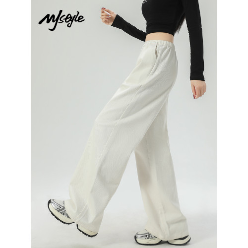 MJ STYLE白色復古直筒褲女2025夏季新款高腰寬松濶腿褲休閒運動褲