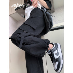 MJ STYLE高腰工裝褲繖兵女生2025夏季薄款速乾休閒百搭直筒濶腿褲