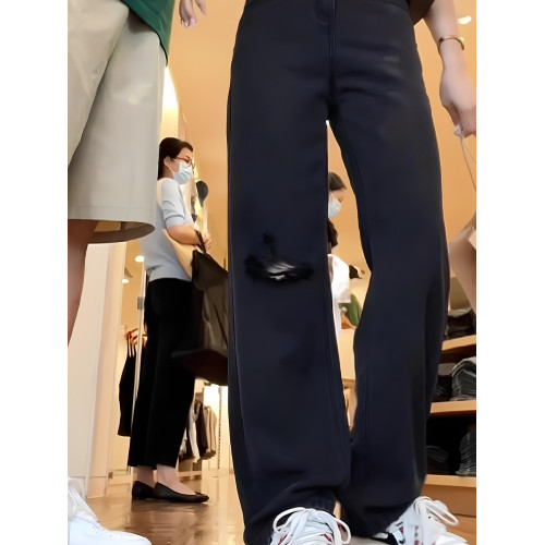 瑟琳娜黑色破洞天絲牛仔褲女夏薄款胖mm高腰寬松直筒顯瘦濶腿褲子