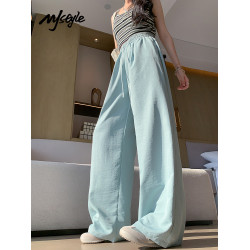 MJ STYLE奶芙山本褲女2025夏季薄款高腰顯寬松濶腿褲小個子直筒褲